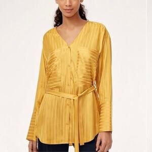 Wilfred Shirt Size XXS Cairo Gold Zelie Silk Blend Blouse Tunic Relaxed Fit